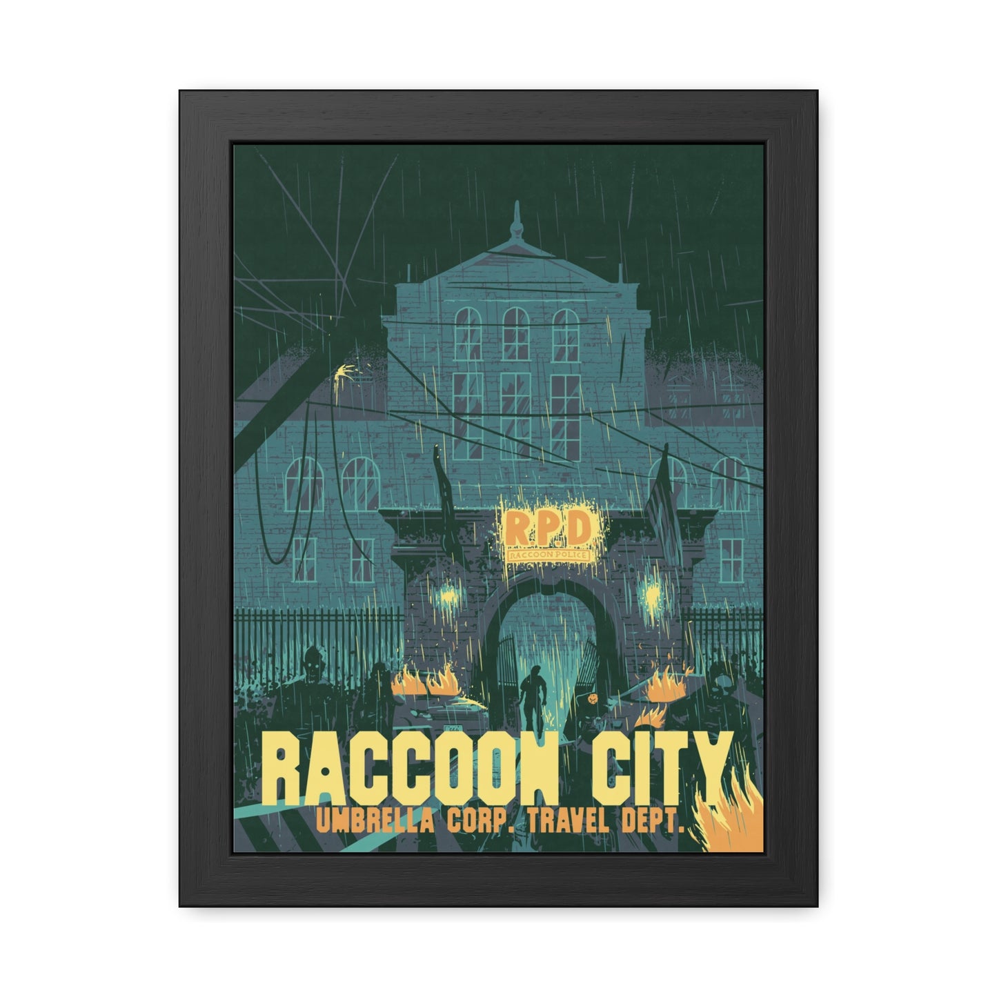 Retro Zombie City Travel Poster (Framed)