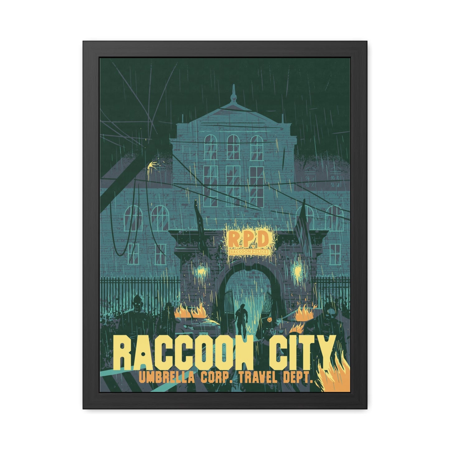 Retro Zombie City Travel Poster (Framed)