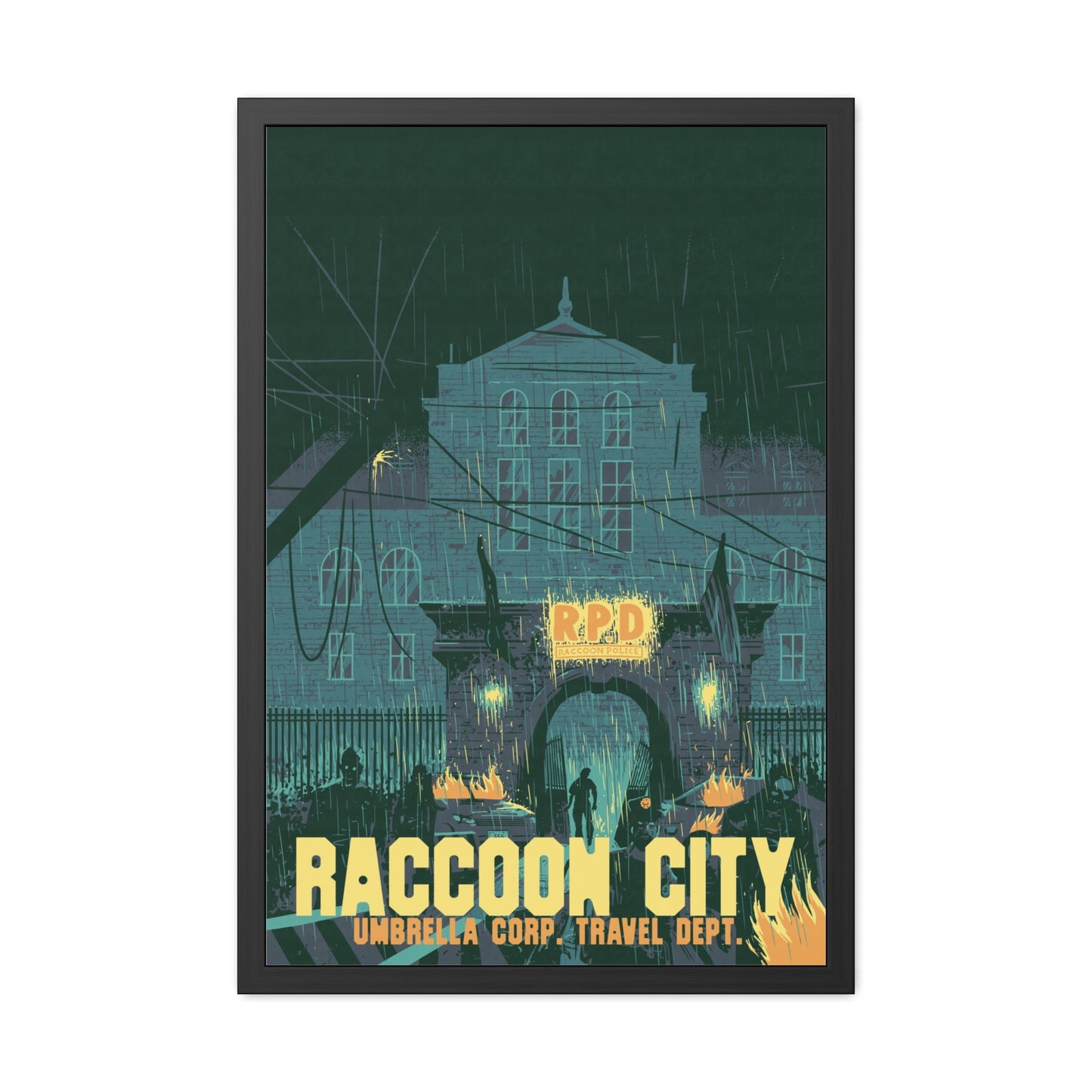 Retro Zombie City Travel Poster (Framed)