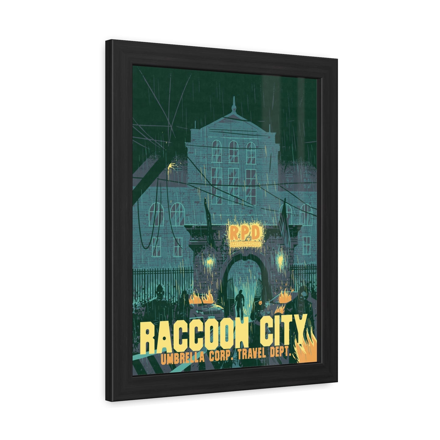 Retro Zombie City Travel Poster (Framed)