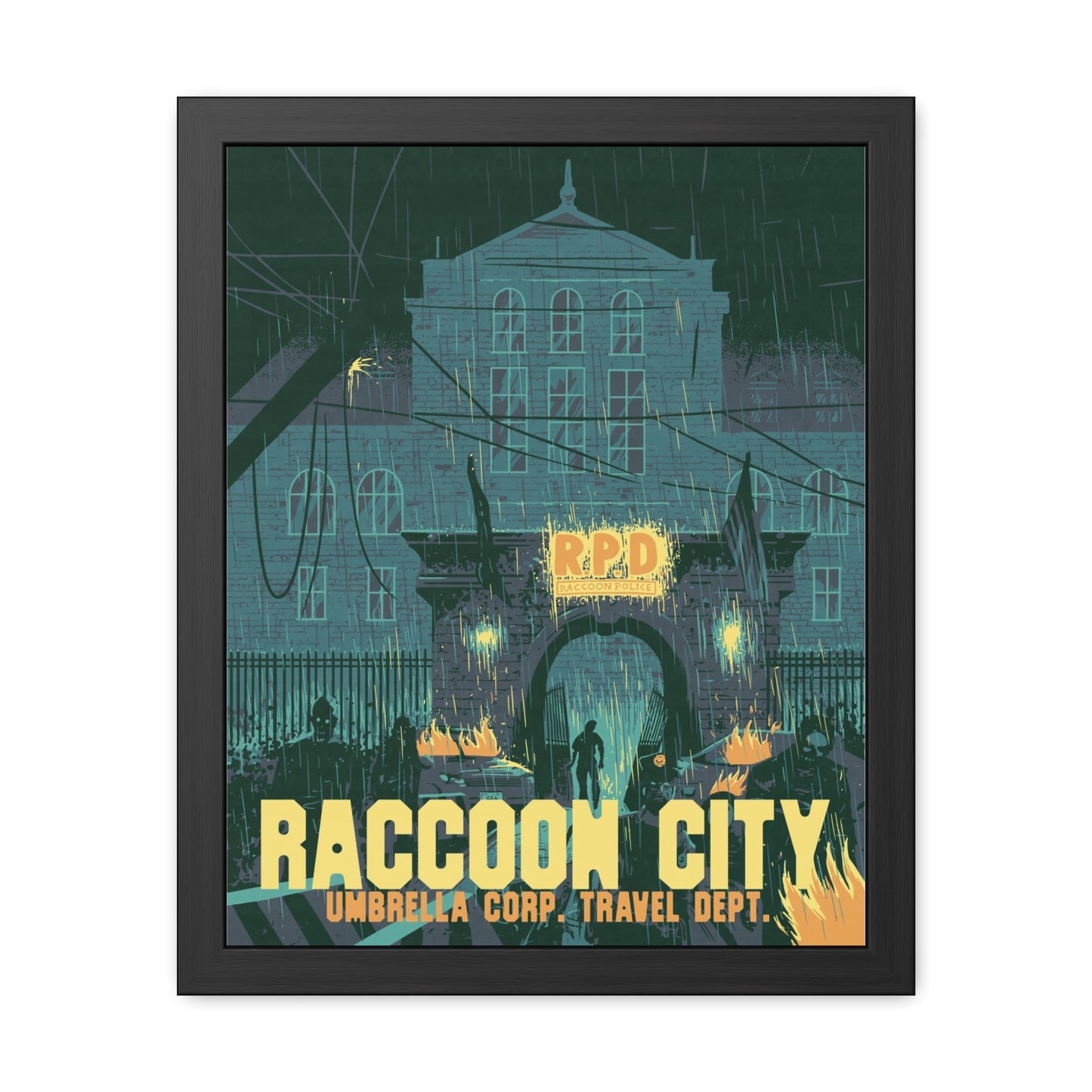 Retro Zombie City Travel Poster (Framed)