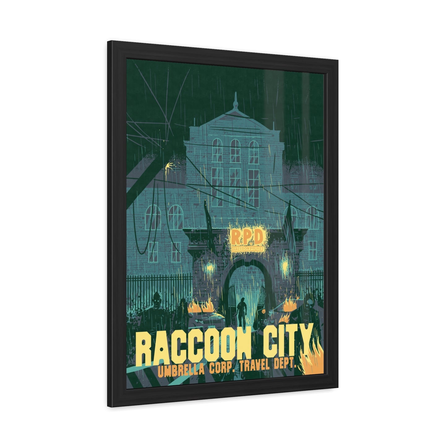 Retro Zombie City Travel Poster (Framed)
