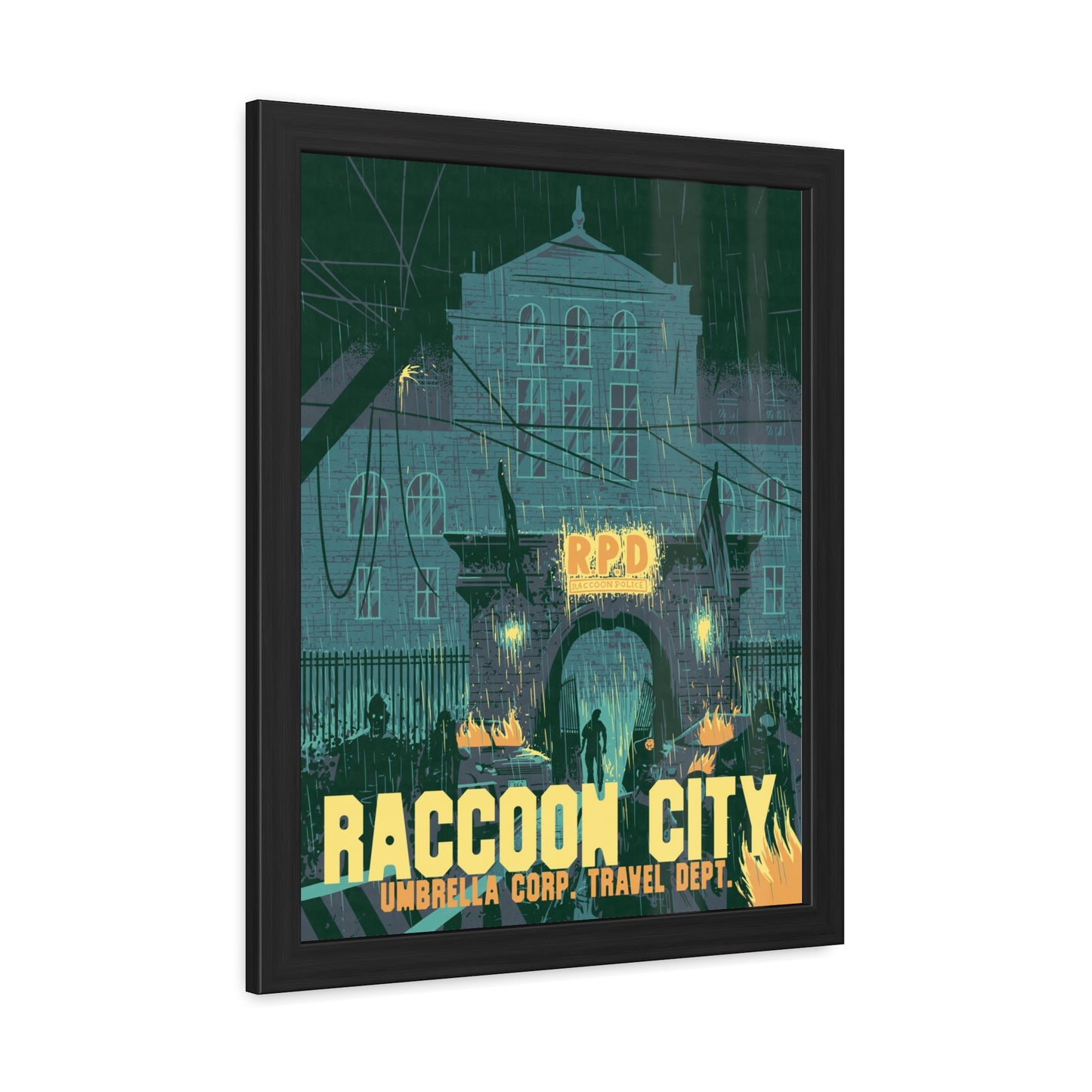 Retro Zombie City Travel Poster (Framed)