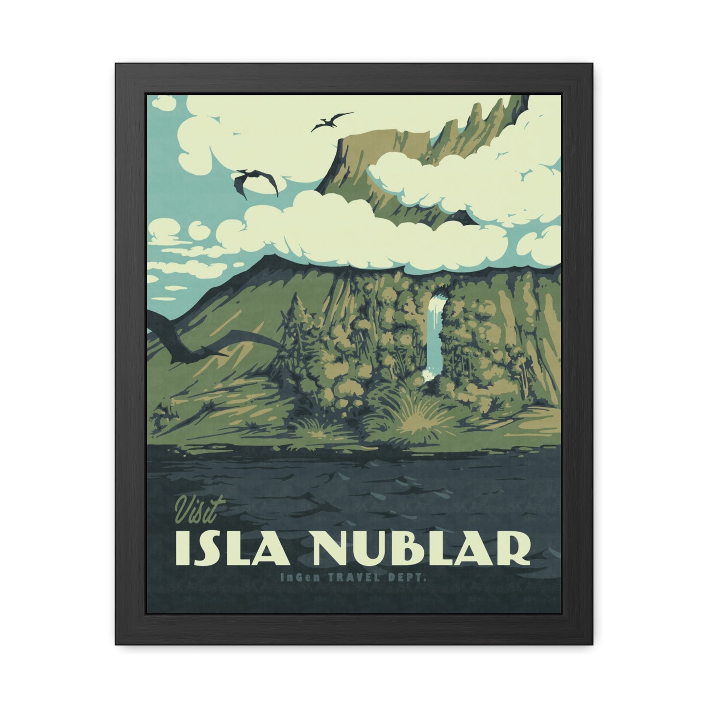 Visit Isla Nublar Travel Poster (Framed)